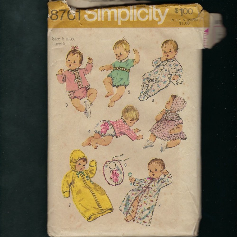 1970 Baby Layette Pattern w/ Bunny Transfer Dress Bonnet Kimono Panties + Comple